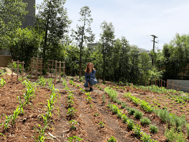 A person posing in a field of plants