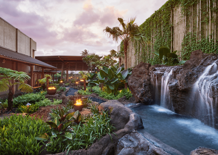 1Hotel lobby garden with luscious plant life and waterfalls