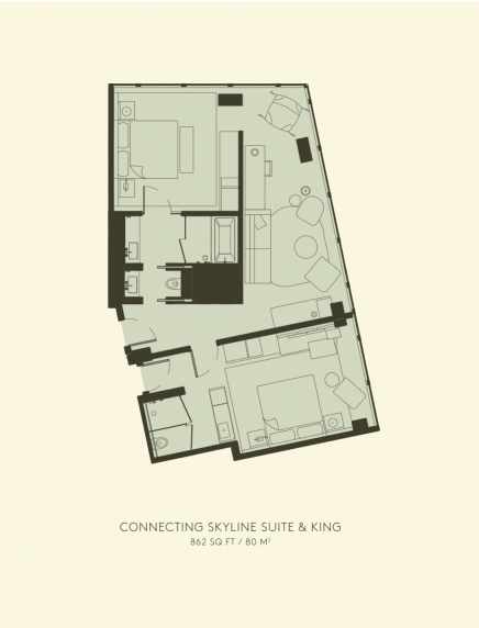 Floor plan for the connecting skyline suite and king