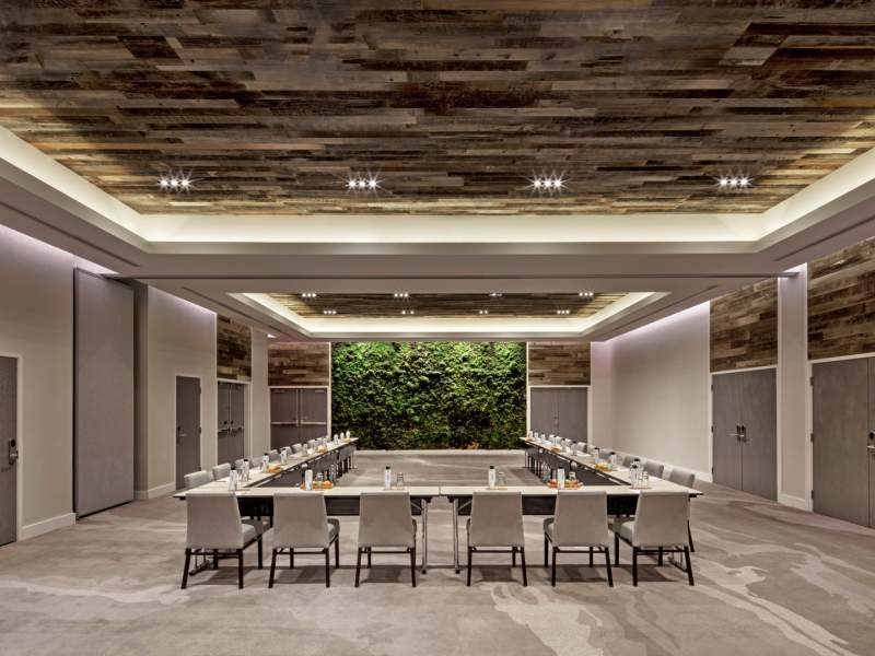 Meeting room with a conference table setup