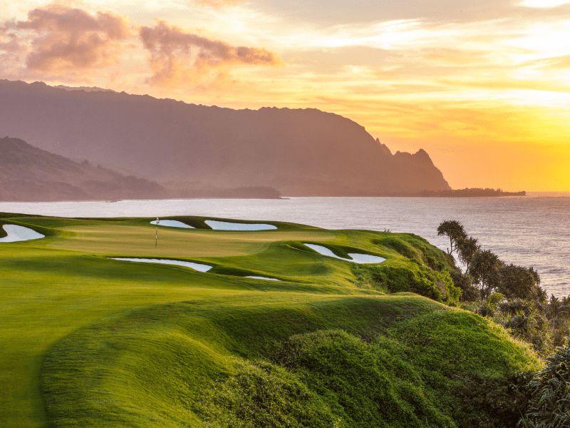 Golf green next to the ocean