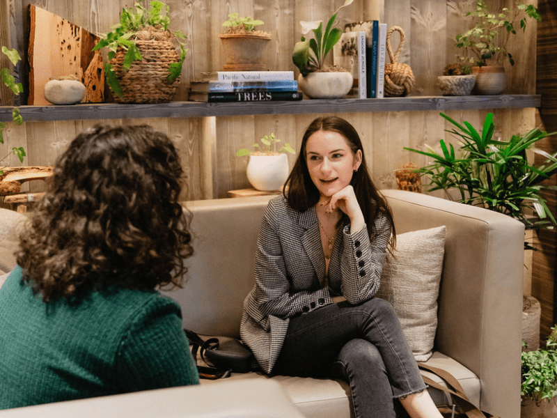 Two women talking 