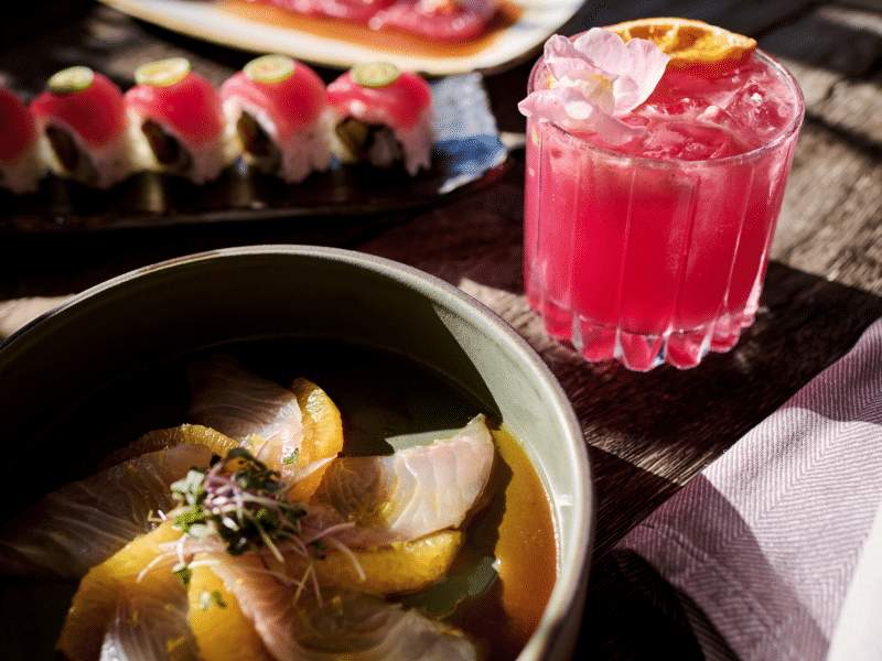 sushi and a cocktail 