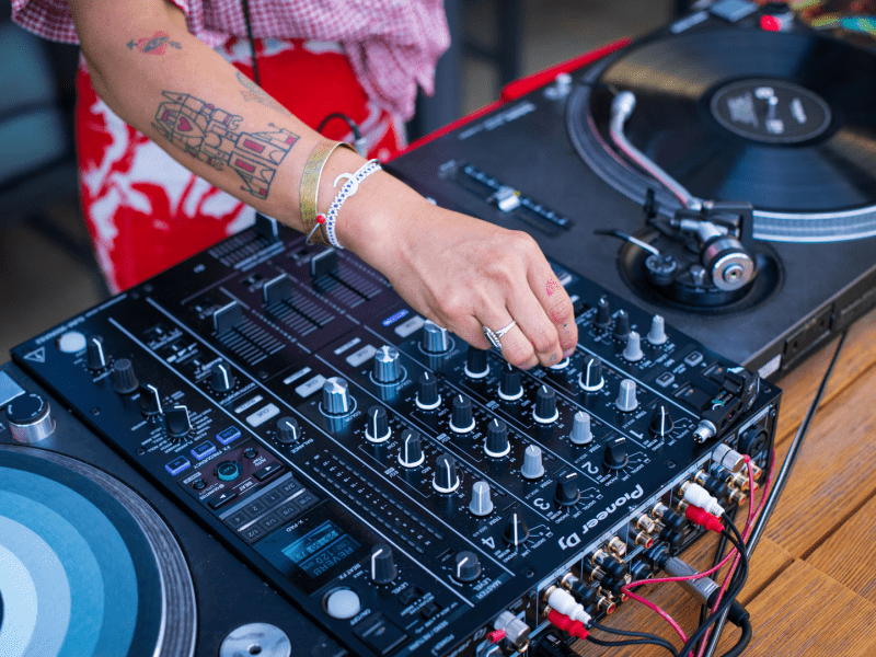 Person using a turntable