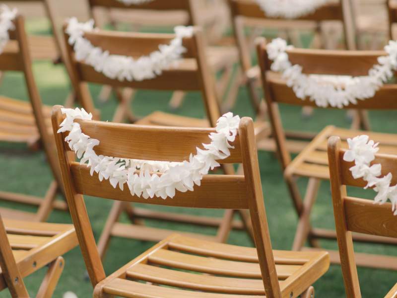 Leis draped on chairs