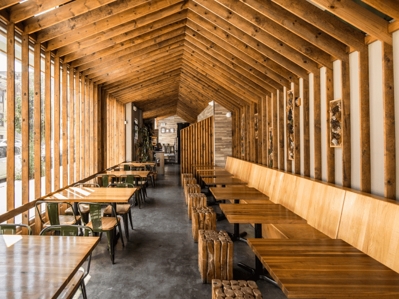 A wooden dining area