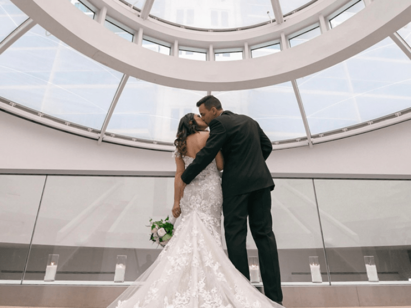 Wedding couple kissing