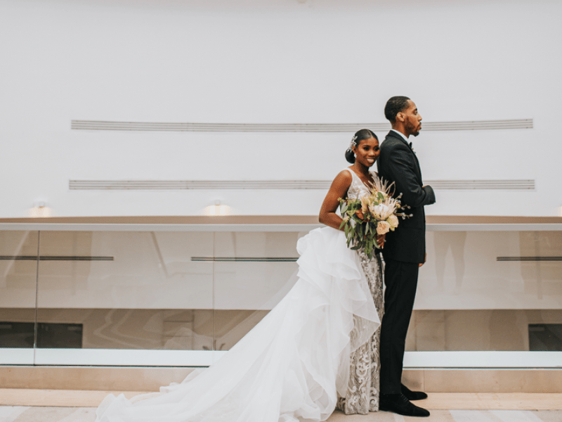 Couple in weddings dress and tux