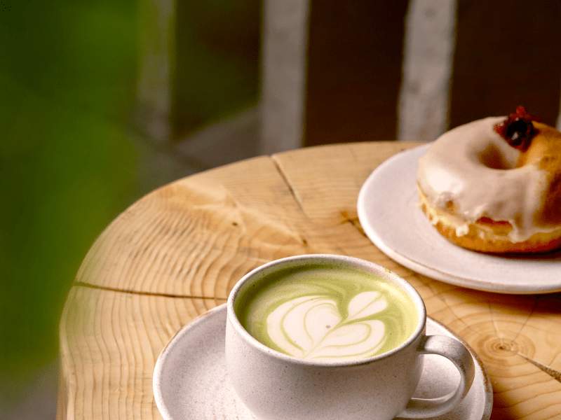 Matcha Latte on wooden table