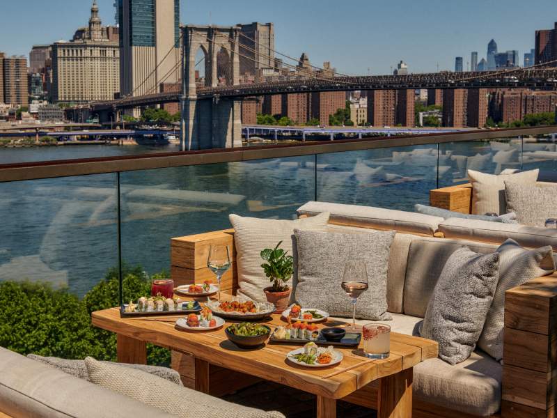 food spread at harriet's rooftop