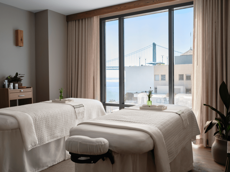 Two massage beds at a double spa treatment room