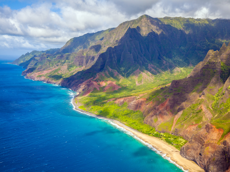 Skyview of a mountain coastline