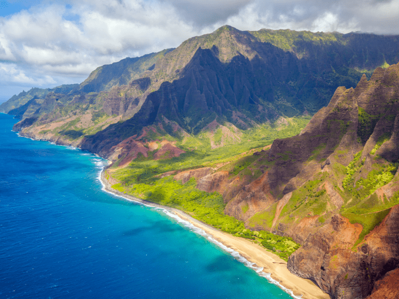 Skyview of a mountain coastline