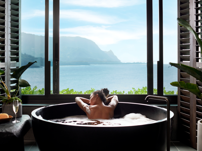 Woman relaxing in a hot tub