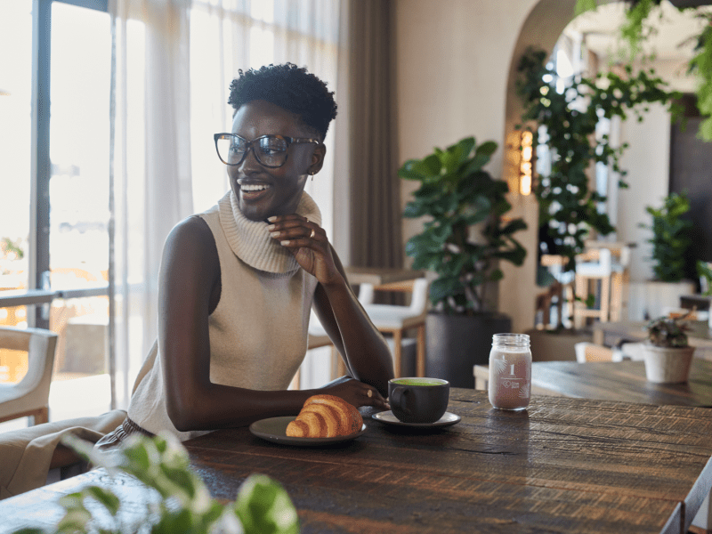 Woman having a coffee at Terrene 