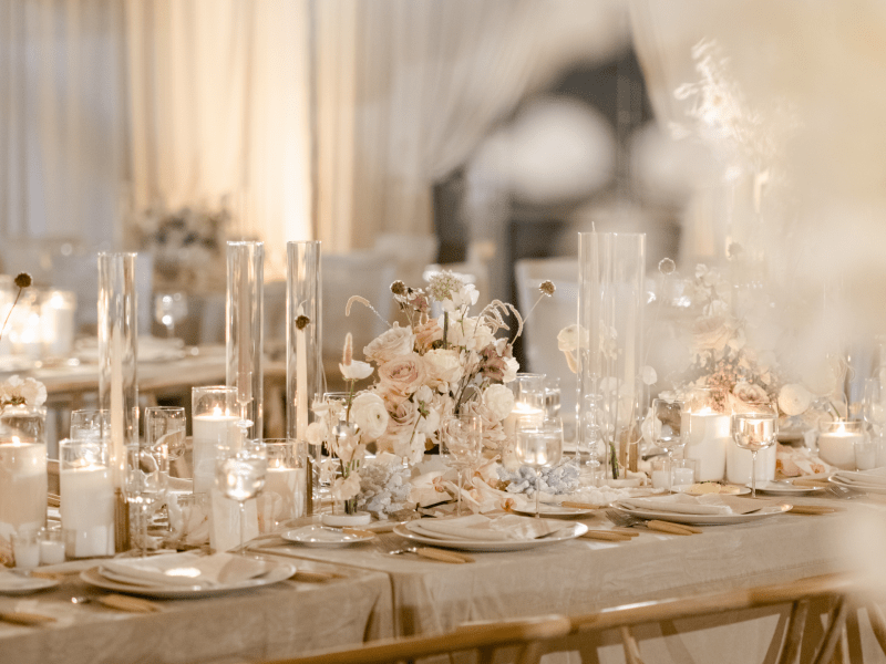 Flowers and lights on table