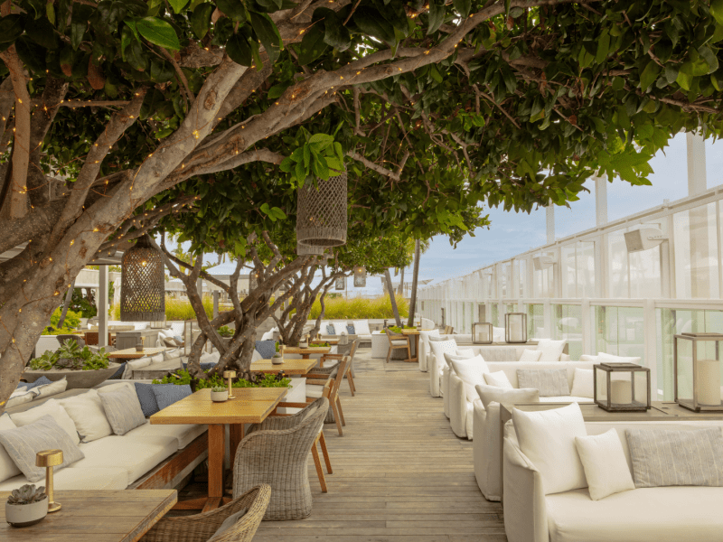 Outdoor terrace with seating at 1 South Beach
