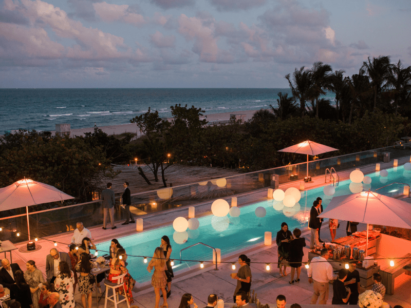 a pool in the evening