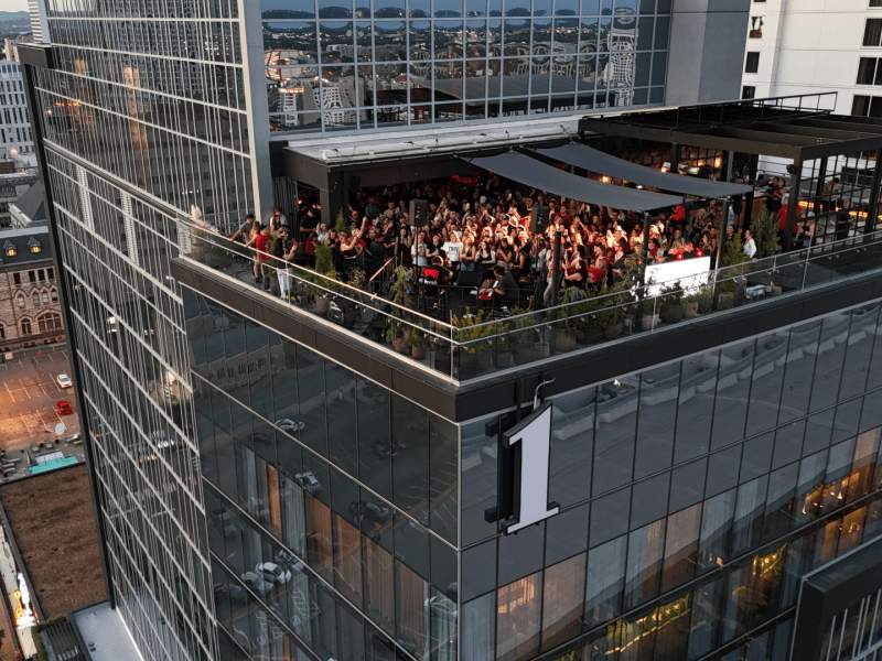 crowd of people on a rooftop