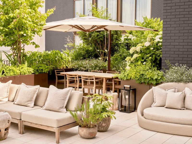 Patio table and ivory comfortable chairs from 1Hotel Mayfair GARDEN Terrace Suite