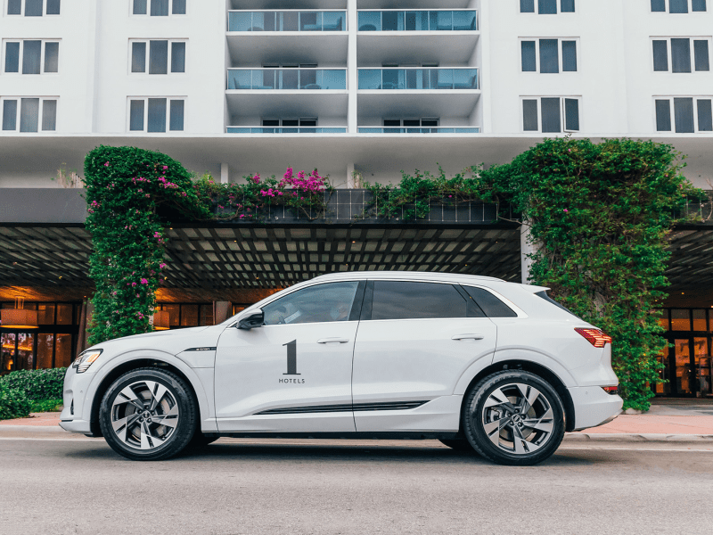 Audi e-tron parked in front of 1 Hotel South Beach