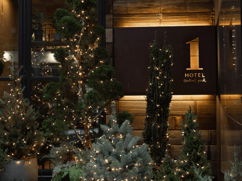 Central Park lobby with holiday decorations