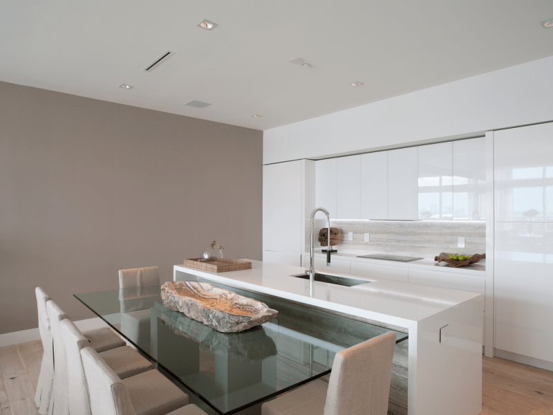 A dining table in the kitchen