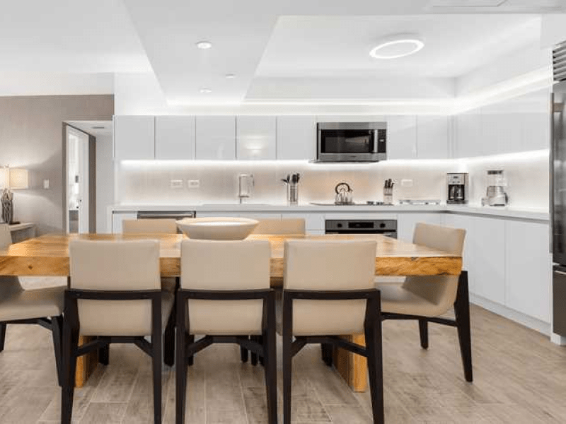 A set dining table in the kitchen