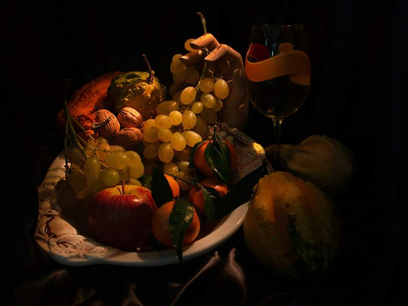 paysage de table avec des fruits d'automne