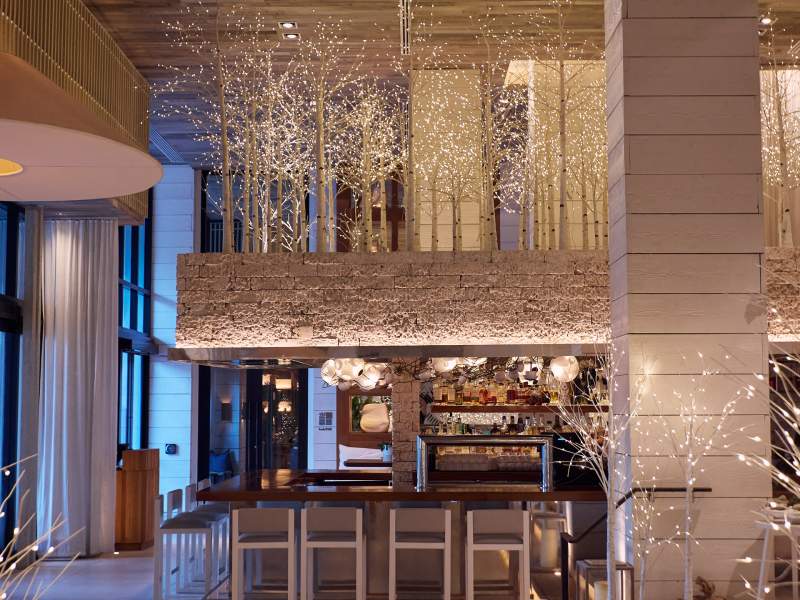 Hotel lobby bar with festive decor