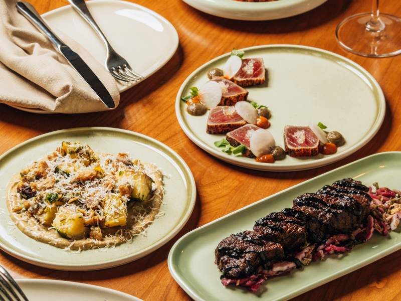 tablescape of food on an aviv dining table