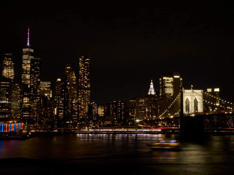 view of nyc skyline and brooklyn bridge from harriet's rooftop