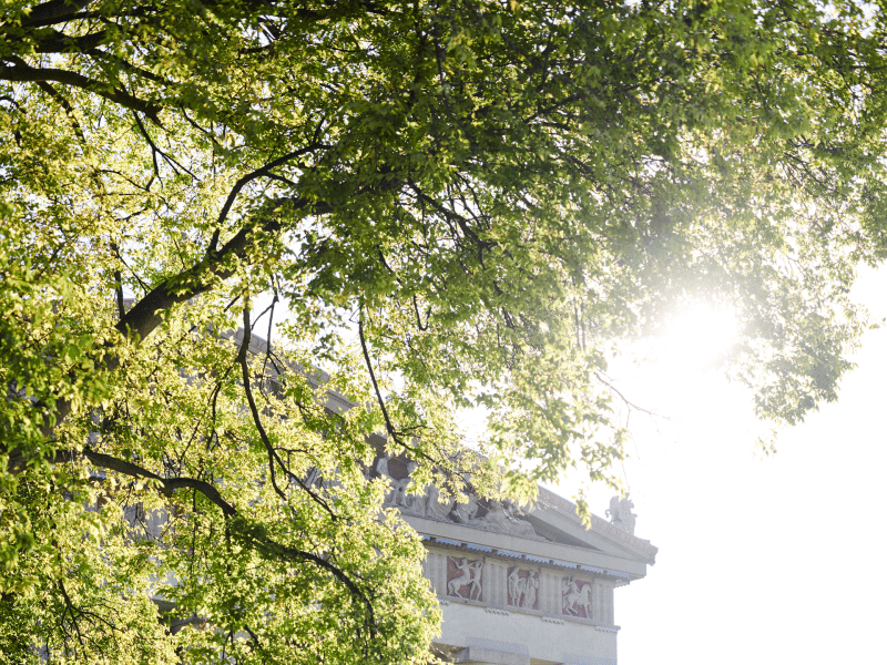 Nashvilles Parthenon centered within Centennial Park