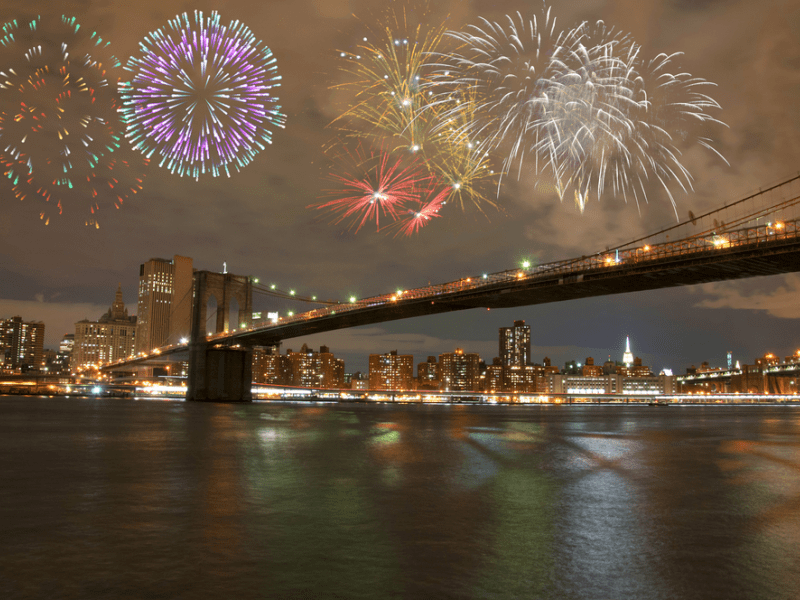 Fireworks over the Brooklyn Bridge