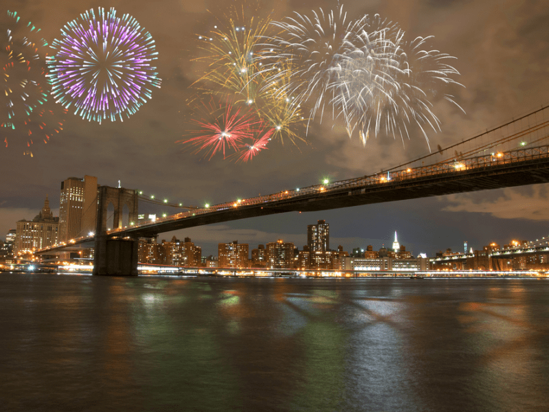 Fireworks over the Brooklyn Bridge