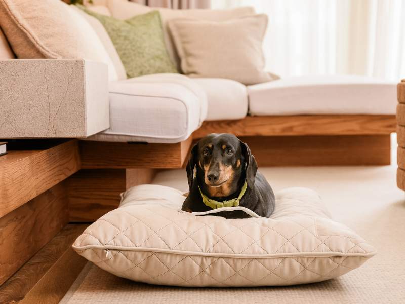 A dog on its bed 