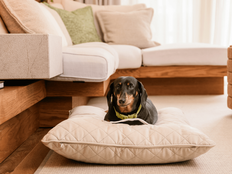 A dog on its bed 