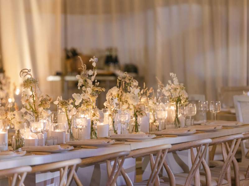 Event table set with flowers and candles