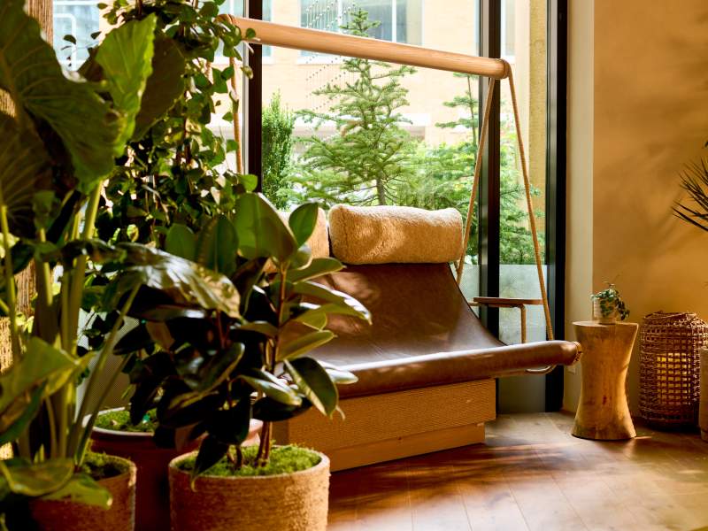 Swinging chair in lobby 