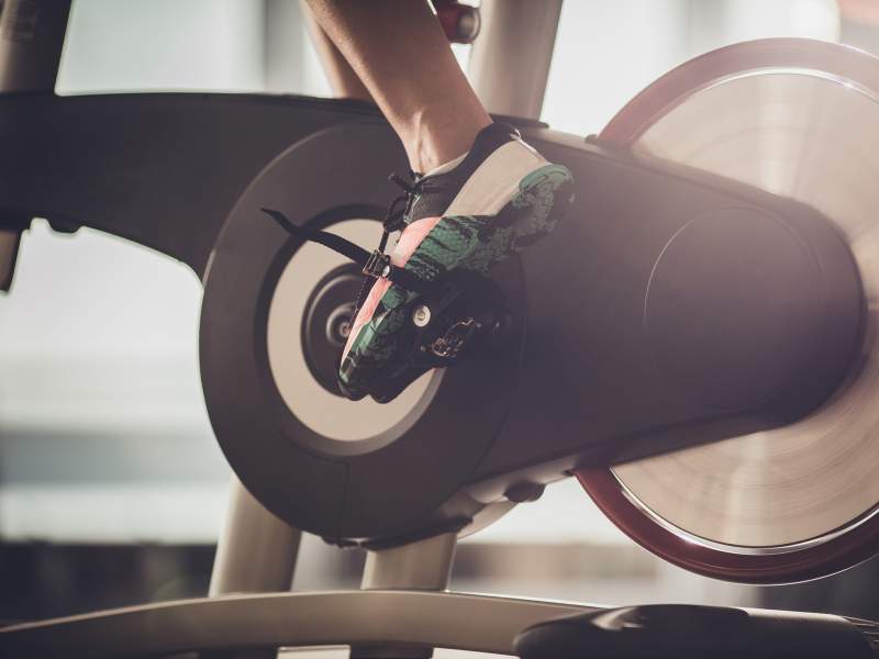 Foot pedaling on a stationary bike