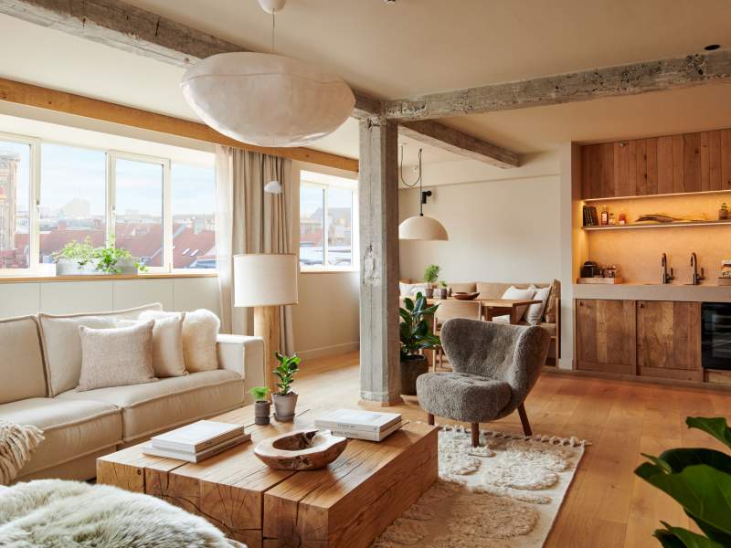 A large suite with living room and kitchen