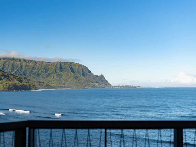 View of Hanalei bay from a balcony