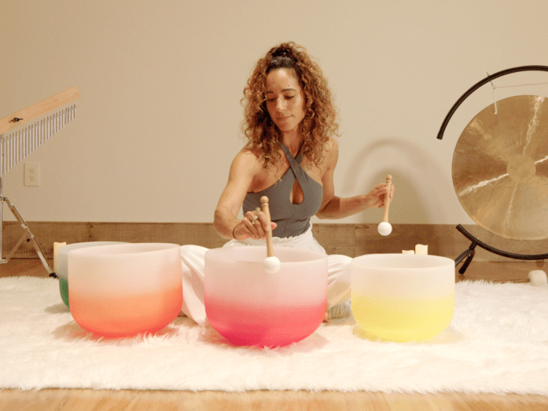 woman using crystal bowls