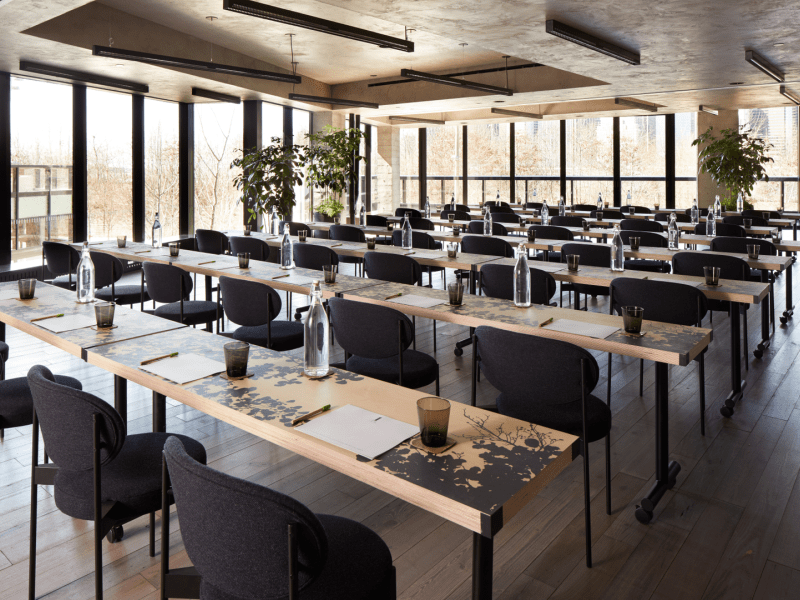 Classroom with rows of desks and chairs