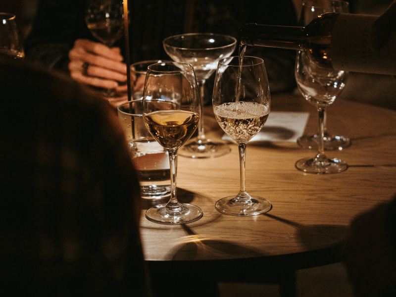 wine glasses on table