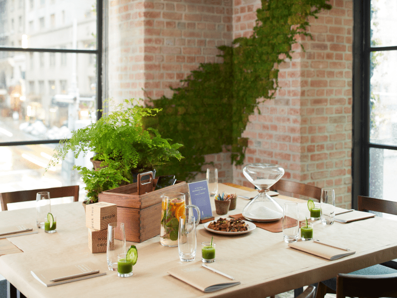 Table set with drinks and cutlery