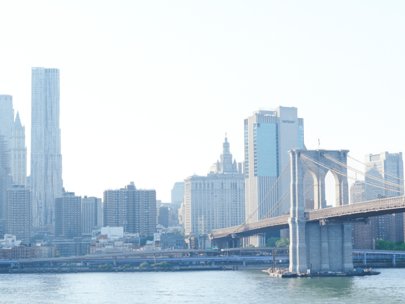 Shot of the Brooklyn Bridge across the water