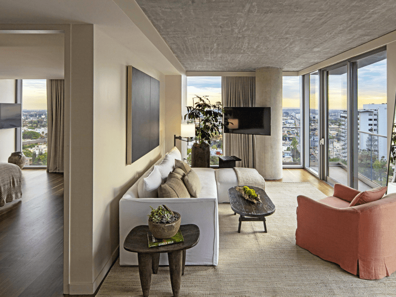 Living room area of a room at 1 Hotel West Hollywood