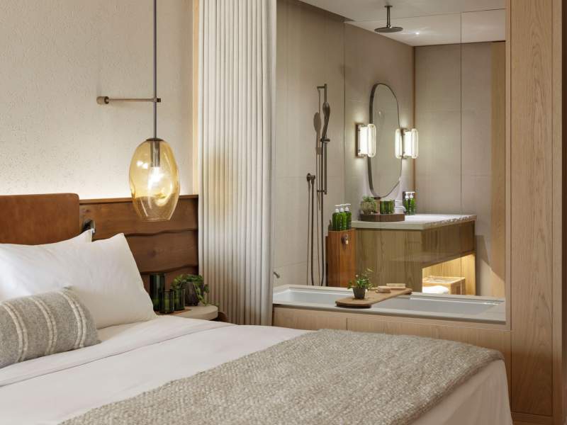 Chambre et salle de bains modernes en verre