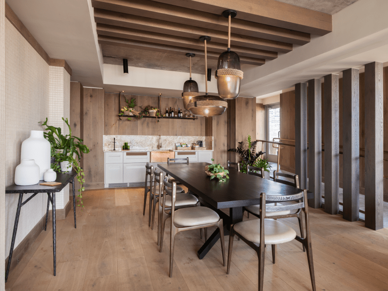 Dark brown themed dining room